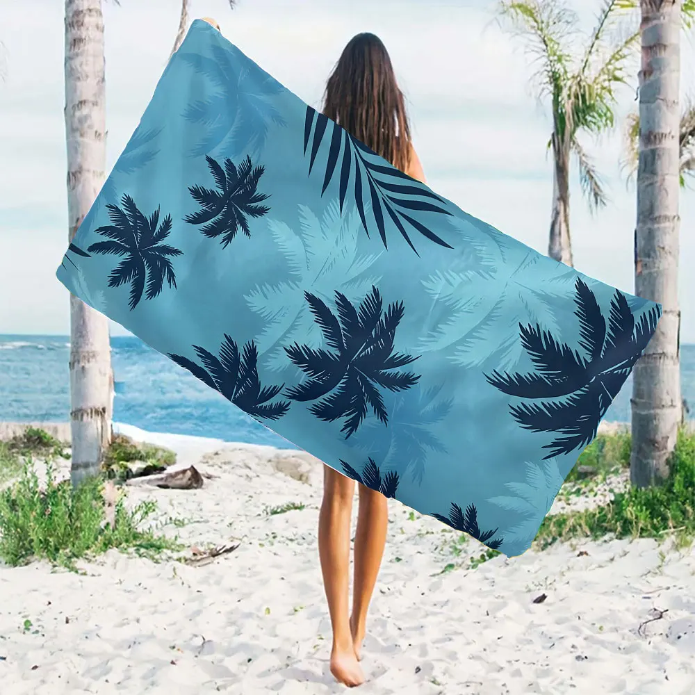 Unisex Quick Dry Microfiber Beach Towel Cartoon Turquoise Palms Design for Swimming Surfing Camping - Bath Towel Holiday Essenti view 4