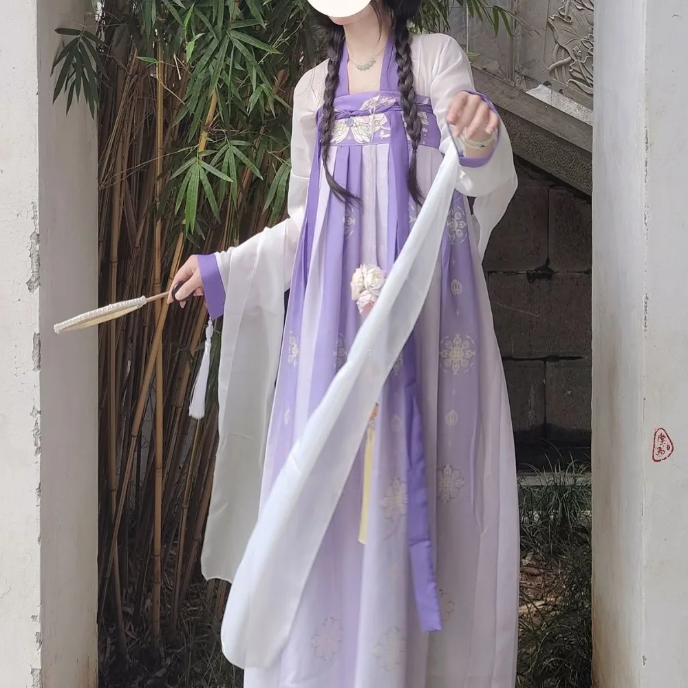 Authentic Tang Dynasty Hanfu One-Piece Perforated Printed Chest Ru Skirt Women Spring Summer Early Autumn Outfit