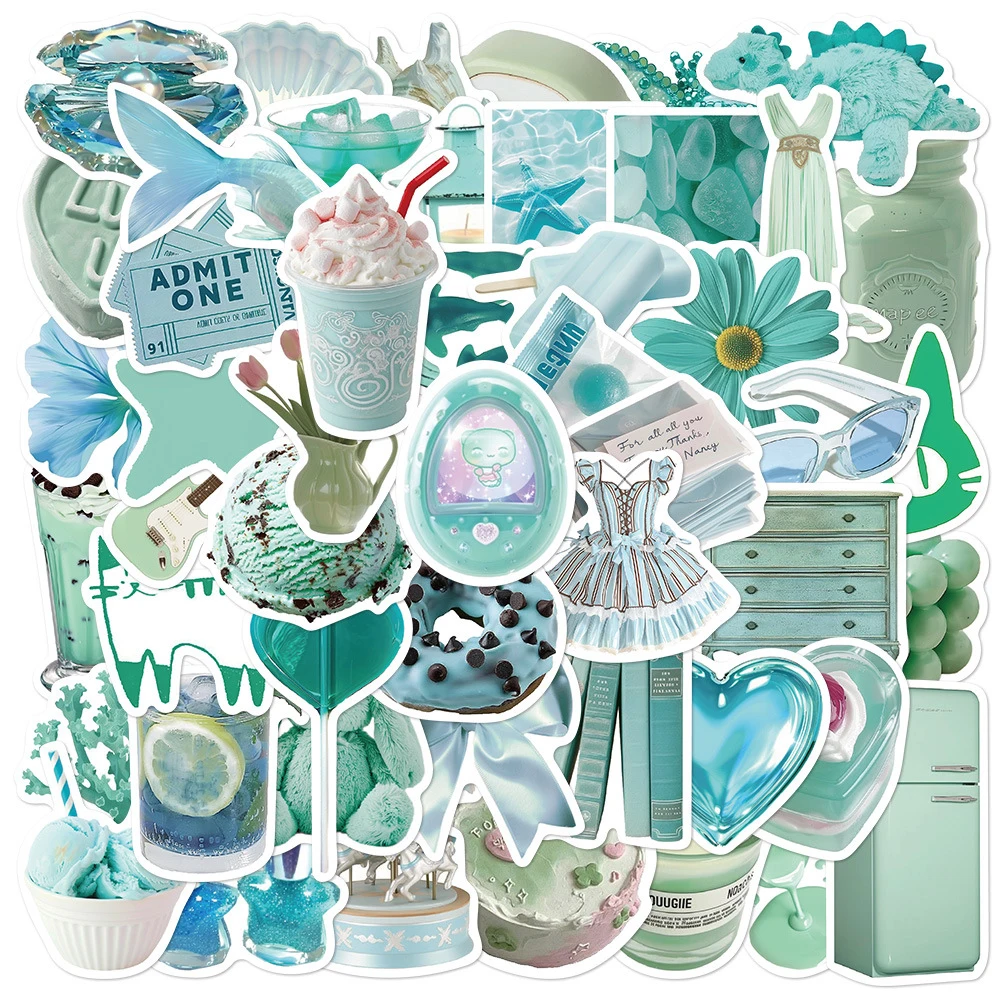 10/30/50PCS Cute Mint Green Stickers Aesthetic Ins Style Simple Cartoon Decal DIY Notebook Laptop Phone Bike DIY Kid Sticker Toy