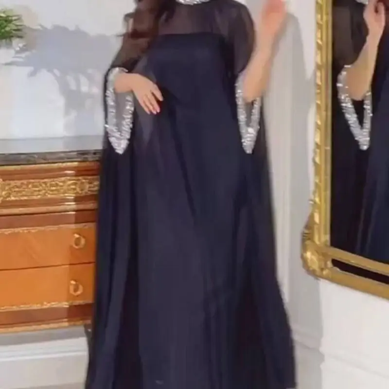 Ele Long Sve High Waist Sexy awl Beaded Chiffon Birthday Evening Gown Two Piece Set for Women Adult Ceremony