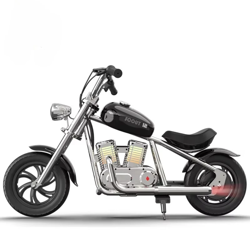 24V  Electric Chopper Cruiser Christmas Gift , 12 Inch Rubber Air Tires Toy Ride On Motorcycle with Bluetooth Speaker Key Start