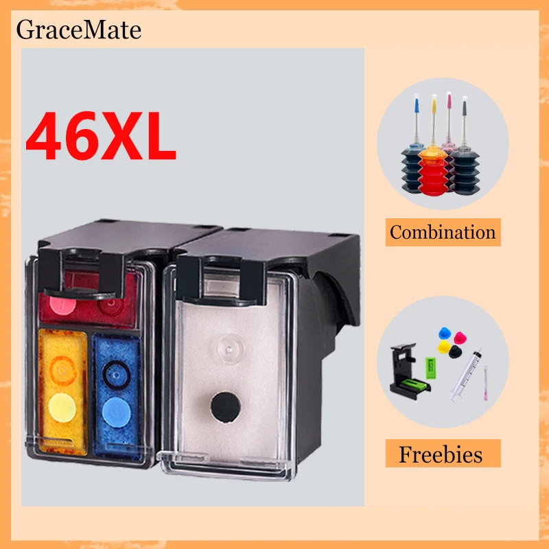 

GraceMate 46xl Refillable Ciss Compatible for hp 46 hp46 Ink Cartridge for HP DeskJet 2520hc 2020hc 2029 2529 4729 2520 2020