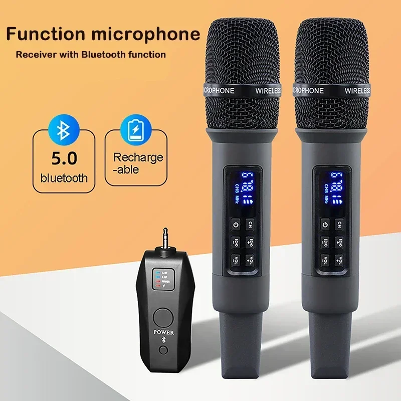 

UHF Wireless Handheld Dynamic Karaoke Microphone Bluetooth Receiver Performing Professional Home Reverb High and Low Bass Micro