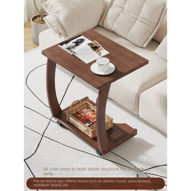 Solid wood sofa, side table, movable wheels, C-shaped corner, living room, household sideboard, small coffee table, mini bedside