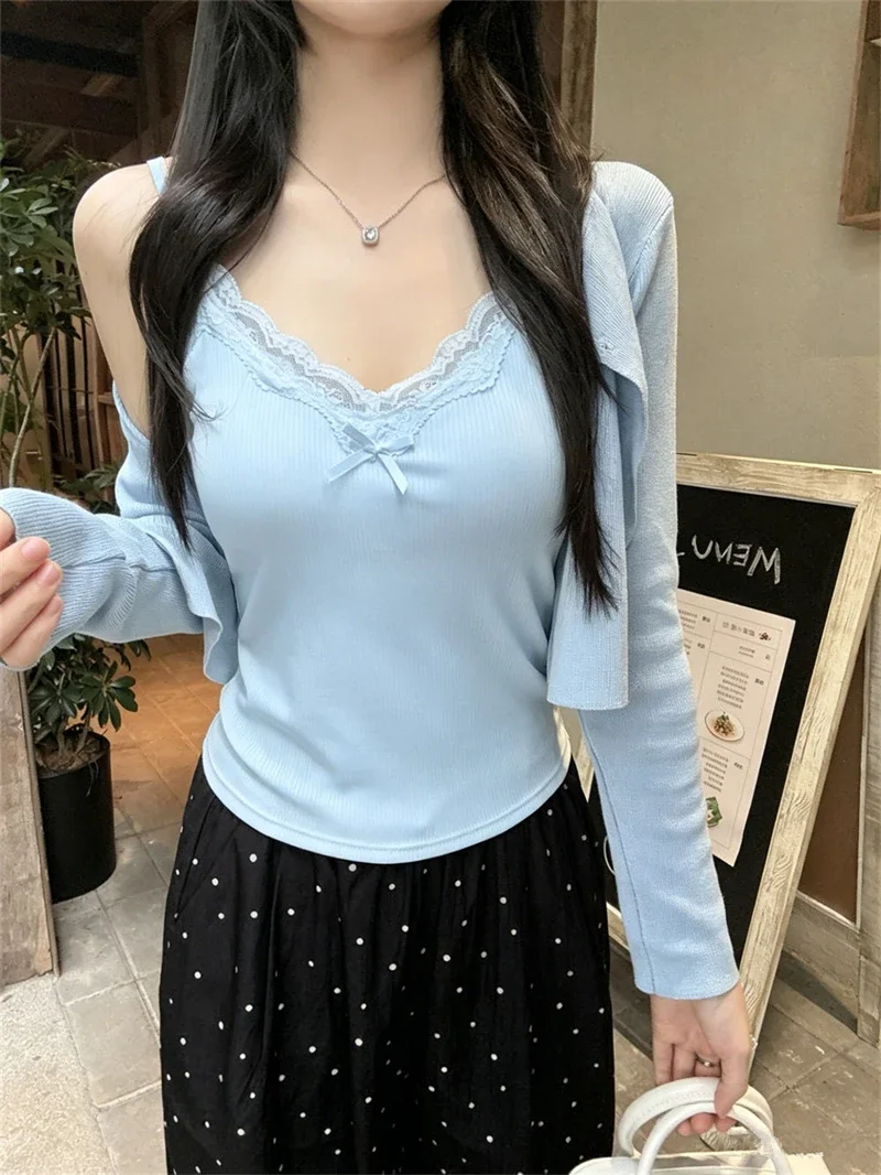 Spaghetti-Träger-Camisole 2026 Sommer Spitze Geripptes Damen-Tanktop mit integrierten BH-Pads, schmal geschnittenes Crop-Top für Innen- und Außenbekleidung – Detail 30
