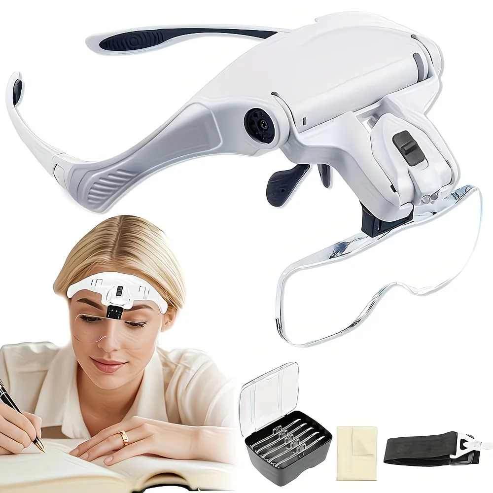 Magnifying Glasses Reading Jeweler Watch Illuminated Magnifier 5 Lens Adjustable Headband Eye Loupe Magnifier