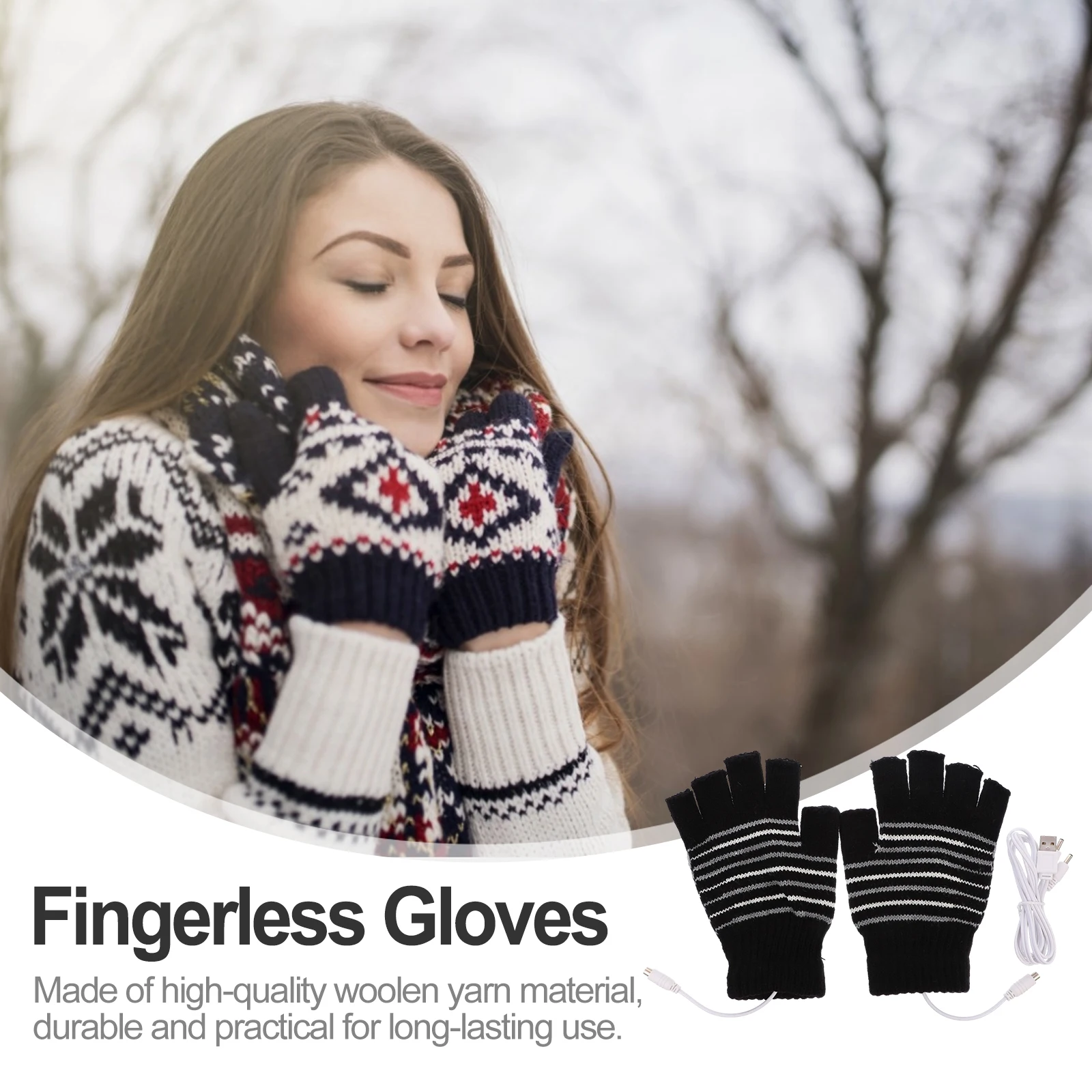 

Heated Gloves Heating Winter Half Finger Compression Thermal Cold Proof Yarn Man