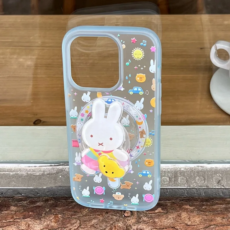Custodia per telefono Miffy con supporto Kawaii Miffy Rabbit adatta per Iphone 15 Custodia per cellulare Cartoon Rabbit Staffa magnetica per rotazione
