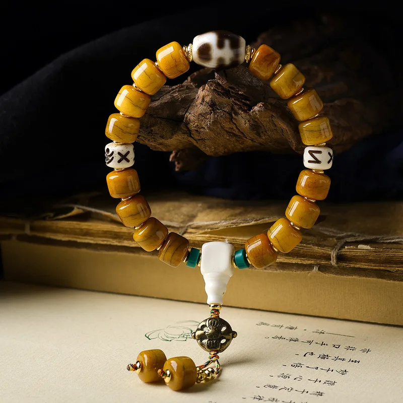 Tibetan-Style Bracelet Featuring Cracked Bone Beads And A Treasure Box Design