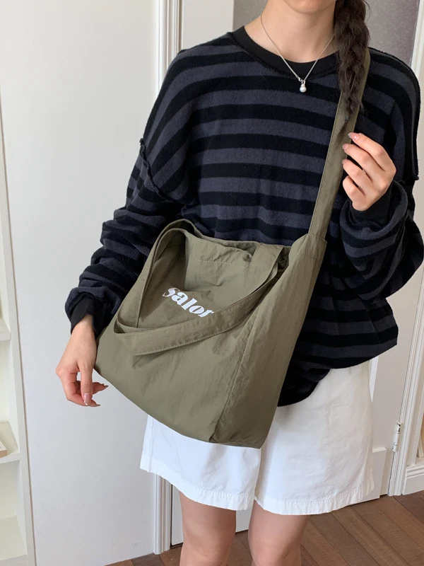 Red Canvas Tote Bag Women's Large Capacity Student Commuting Simple Match Handheld Single Shoulder Bag Letter Pattern