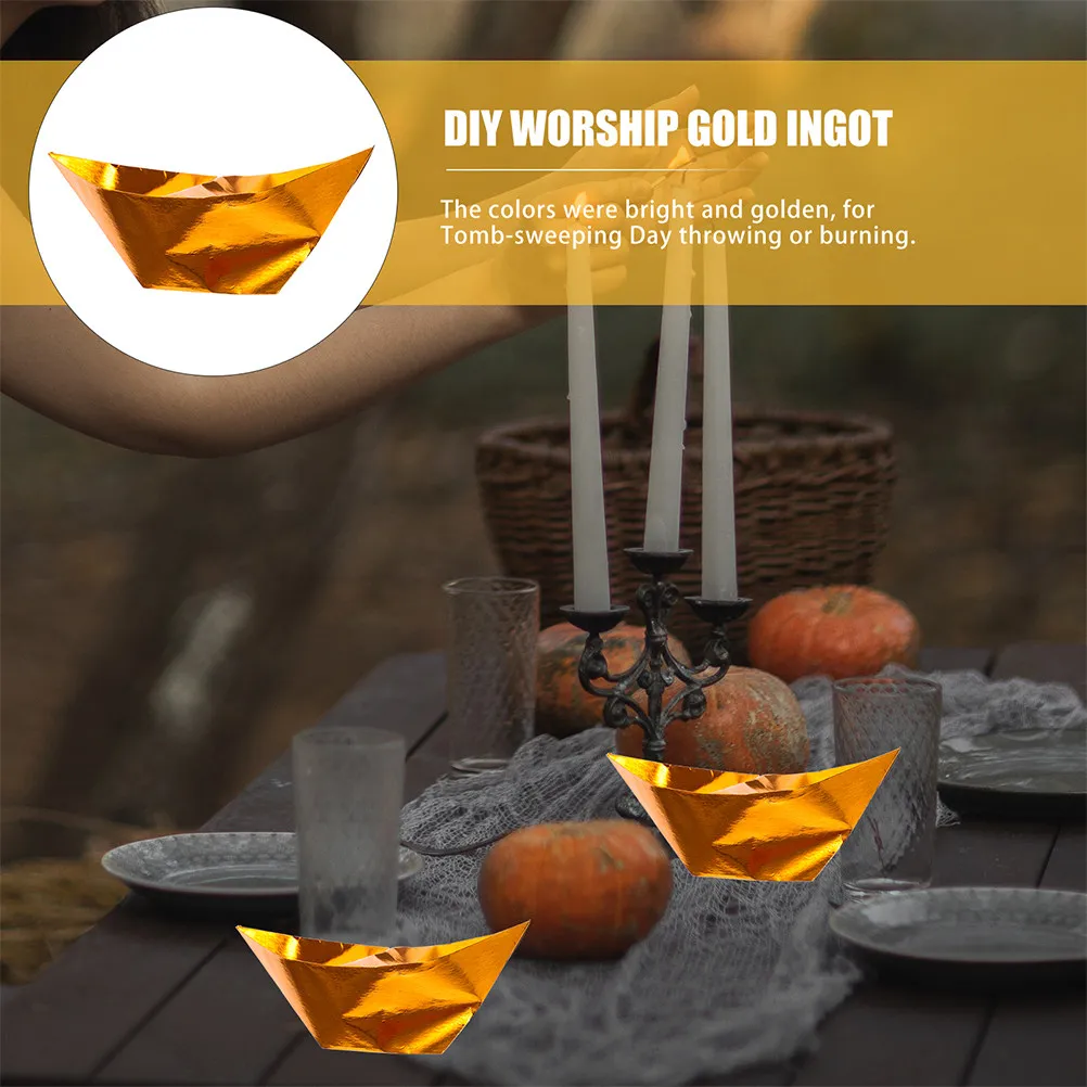 100Pcs Ancestor Worship Paper Ingots Semi-Finished DIY Sacrificing Ingot Tomb Sweeping Ghost Festival Tribute Gold Ingot Paper