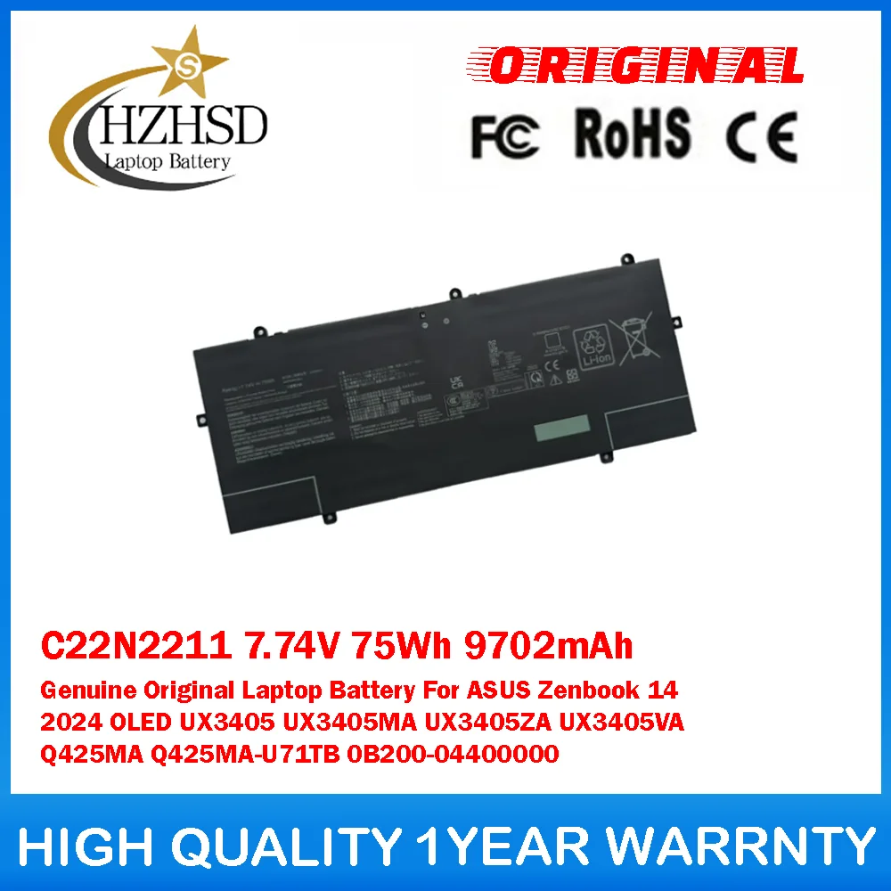

C22N2211 7,74 В 75 Втч 9702 мАч Оригинальный аккумулятор для ноутбука ASUS Zenbook 14 2024 OLED UX3405 UX3405MA UX3405ZA UX3405VA