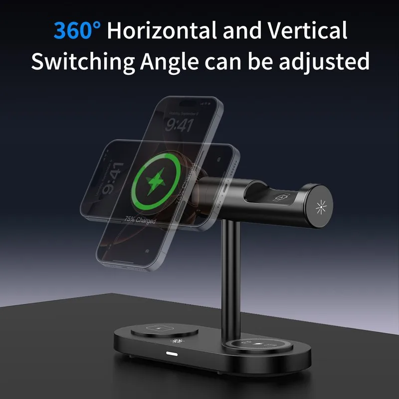 Qi2 25W 3-in-1 Magnetic Wireless Charger Stand Active Cooling Foldable for iPhone 17/16/15/14 Apple Watch AirPods