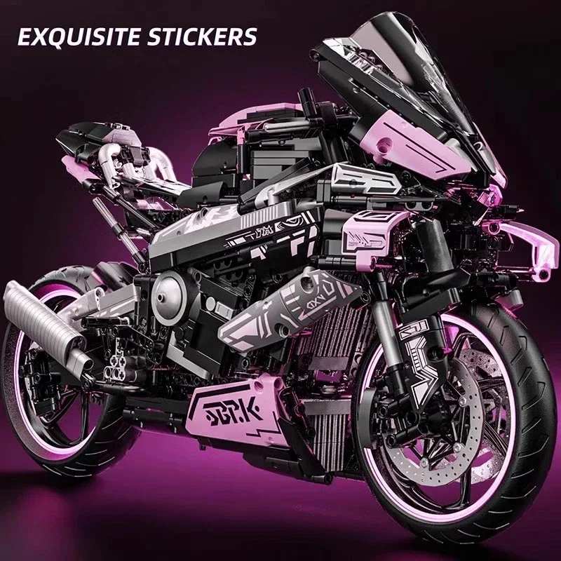 ตัวต่อรถมอเตอร์ไซค์ M1000 RR สีชมพูซากุระ ขนาด 1:5 จำนวน 1920 ชิ้น ของเล่นตัวต่อสำหรับเด็กและผู้ใหญ่