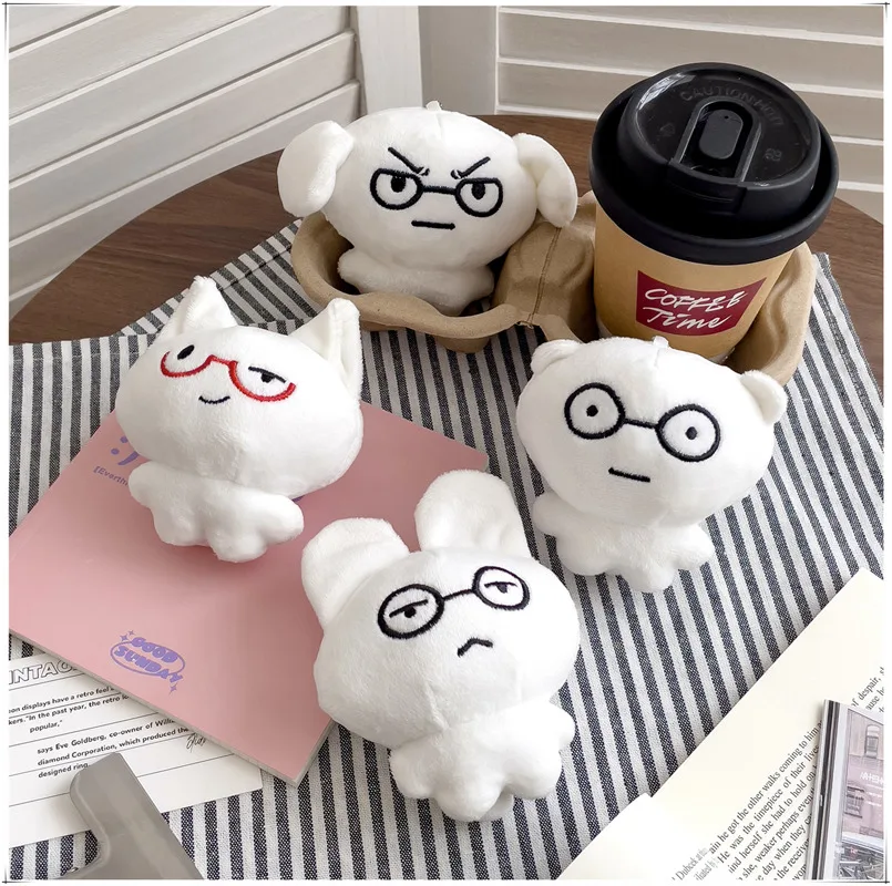 8cm Cute Dog Plush Couple Keychain Mini Angry Puppy Stuffed Doll Cartoon Animal Bag Pendant Charms Backpack Decoration
