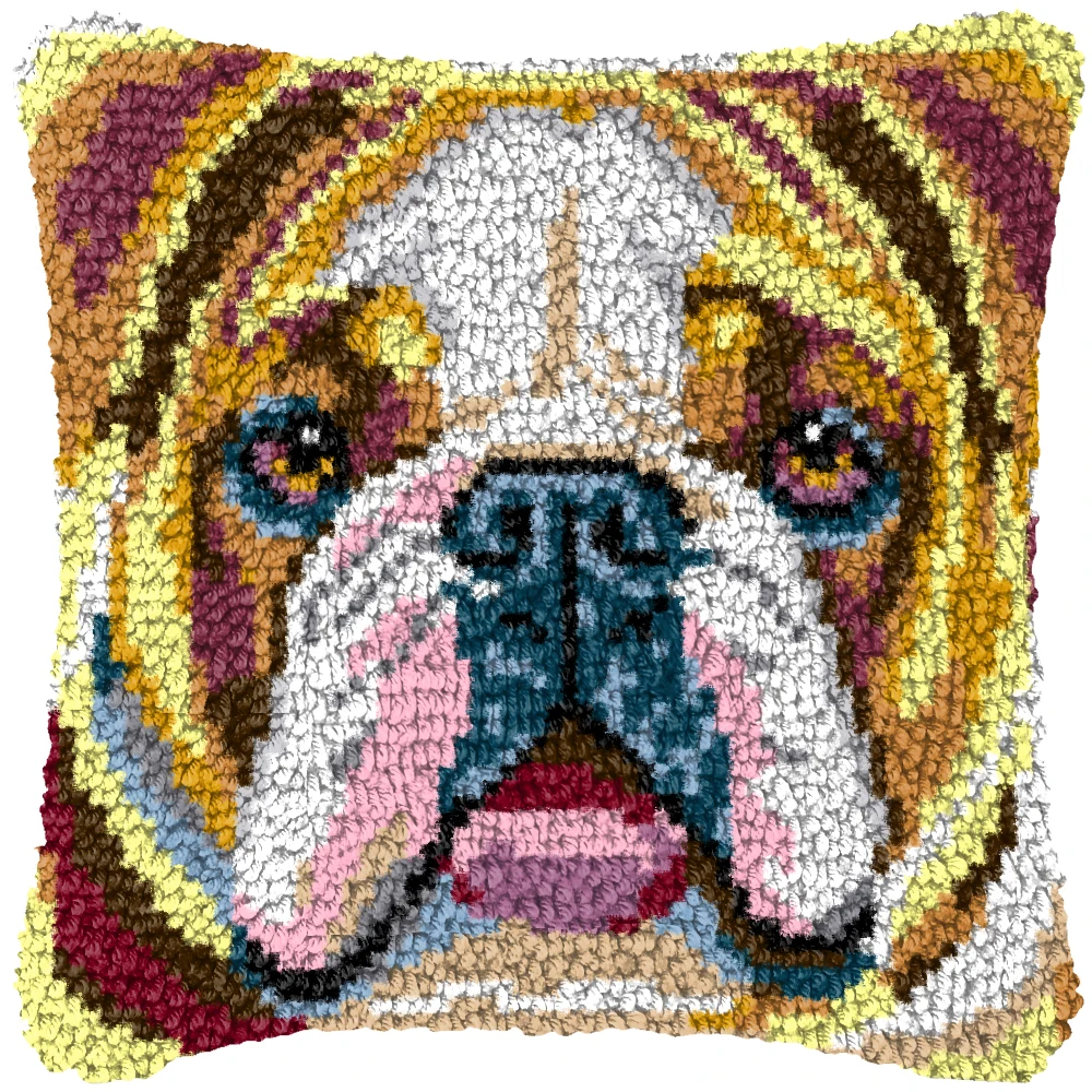 Cute Dog Embroidery Latch Hook Kit Cushion Animal Carpet Pillow Latch Hook Rug Kits Button Pad Package Smyrna Package DIY view 5