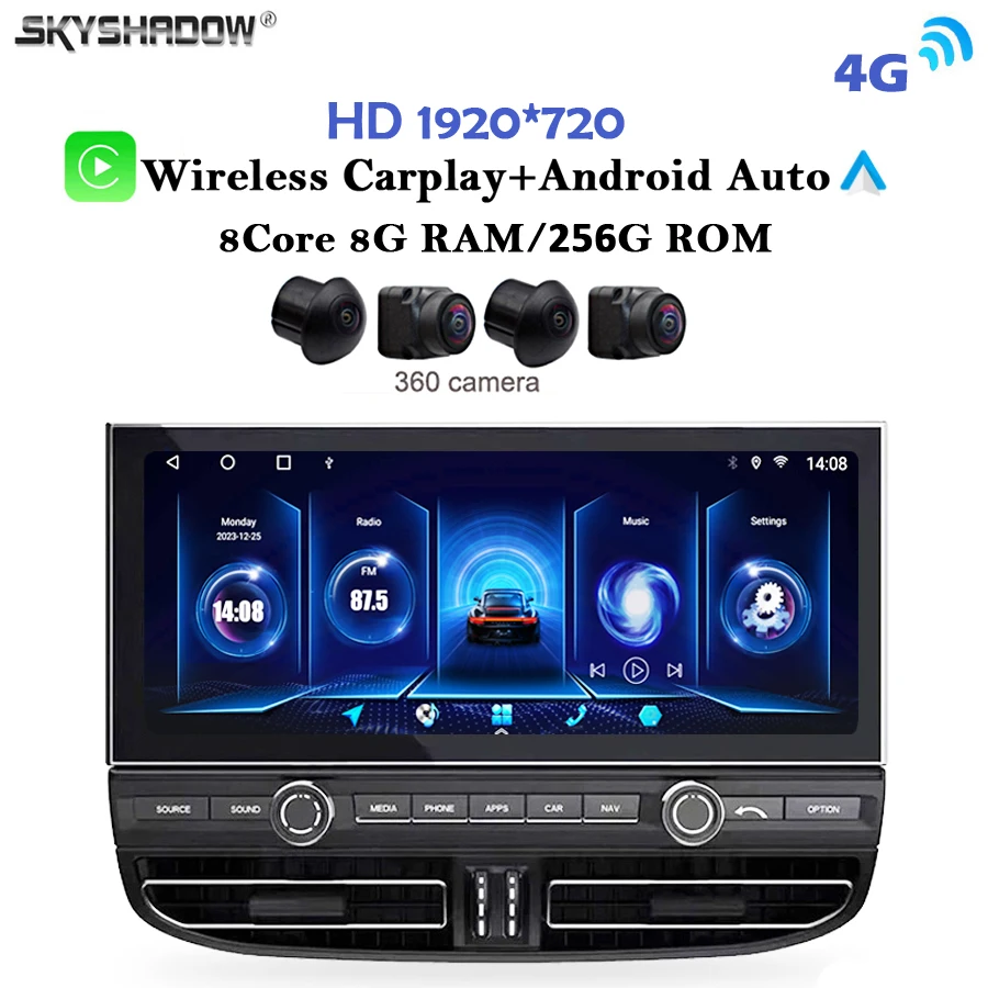 

Carplay Auto 8G+256G Android 14.0 QLED 1920*720 Car DVD Player GPS Map WIFI Bluetooth RDS Radio For Porsche Cayenne 2010- 2017