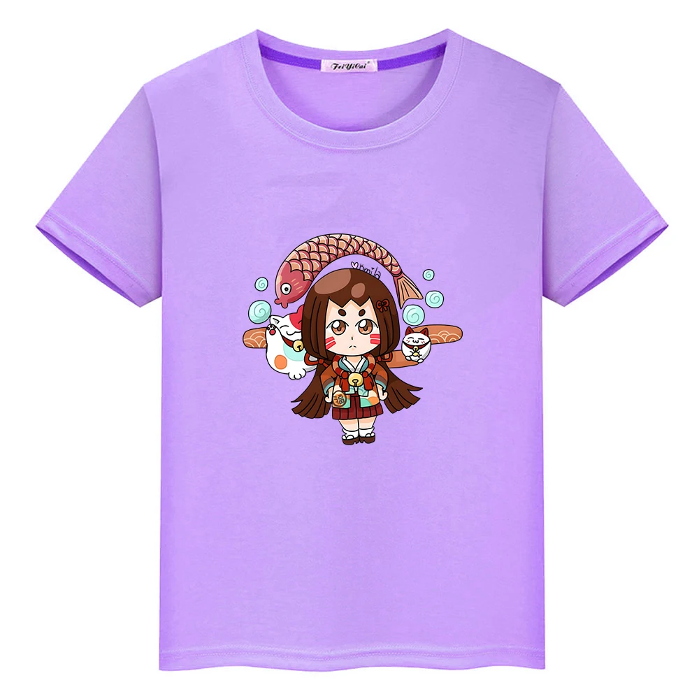 

Game Onmyoji Zashiki Printing T-shirt 100% Cotton Tees Boys and Girls Children Cartoon Tee-shirt Kawaii Graphic Print Tshirts