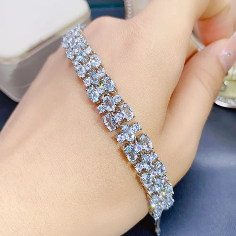 Natural Aquamarine Bracelet for women silver 925 jewelry luxury gem stones 18k gold plated free shiping items