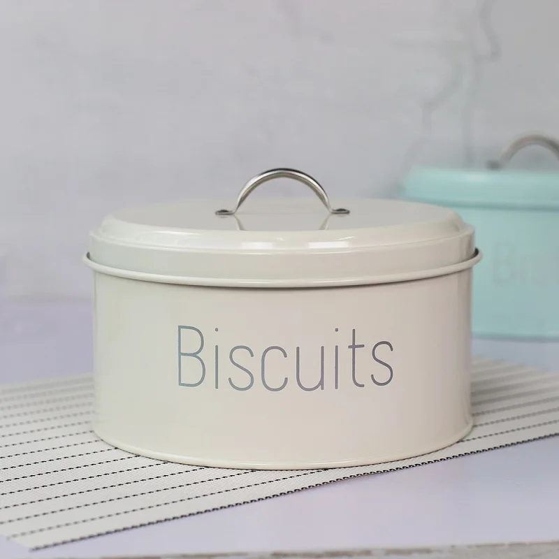 Biscuits Fresh Longer Elegant  Tin Canister,Retro Style Airtight Metal Biscuit Tin with Handle, Cookies Storage Tin or Candy Box