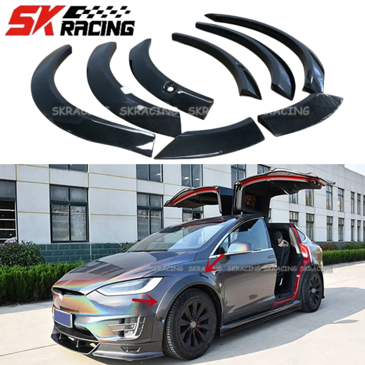 

New For Tesla Model X 2016-2021 Carbon Fiber Black Style Wheel Eyebrow Arch Trim Fender Car Body Kit Protective Decorative Trims