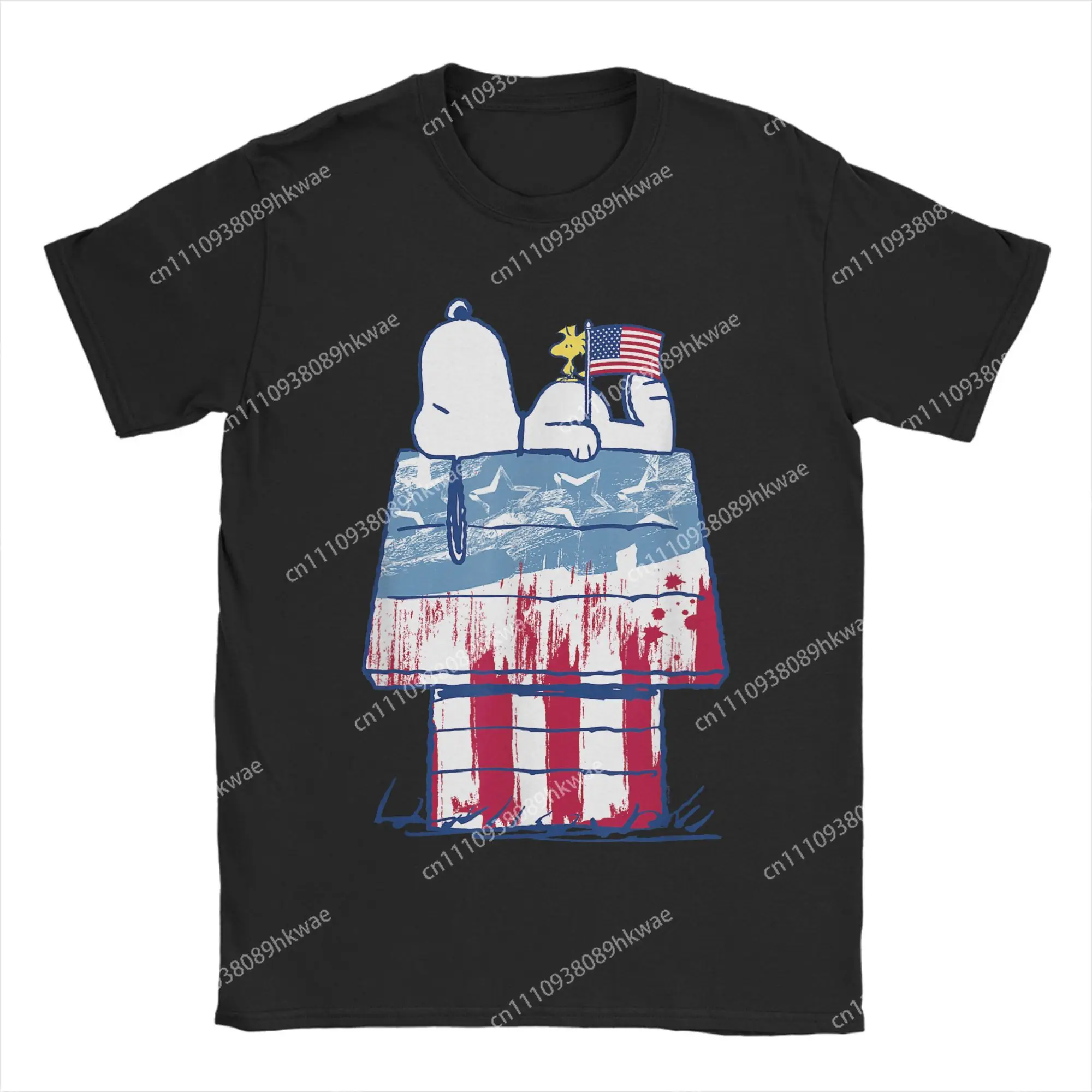 USA Wood House Snoopys T Shirts Men Cotton Vintage T-Shirt Crewneck Tees Short Sleeve Clothes Birthday Gift