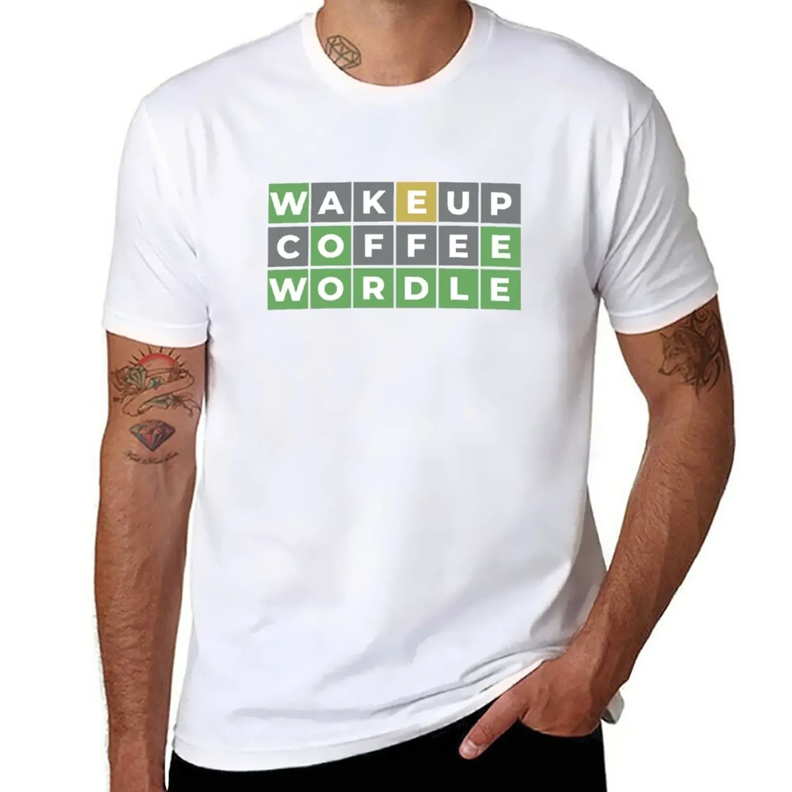 Wordle, Wake up coffee Wordle, Wordle addict T-Shirt quick-drying summer clothes T-shirt men