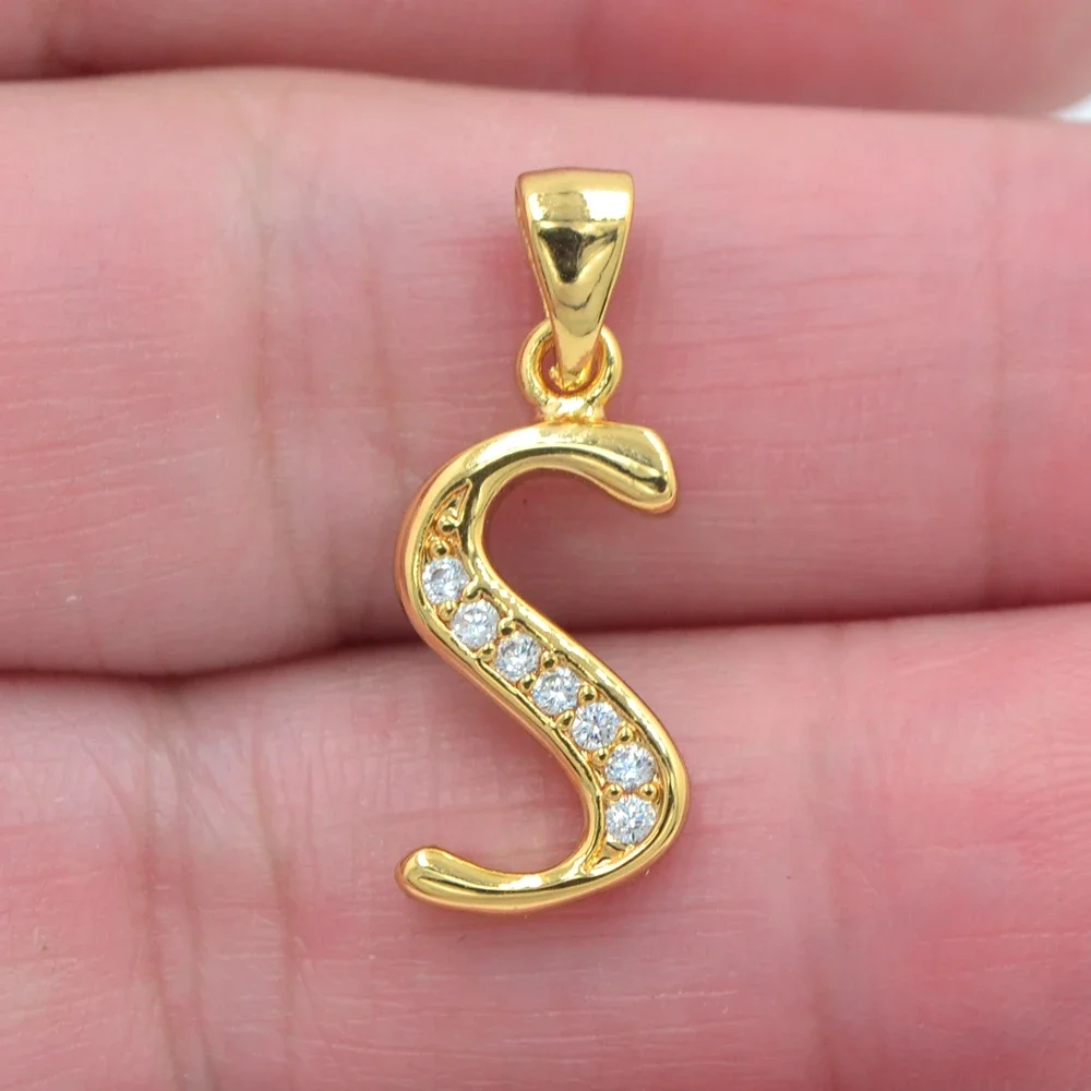 High Quality Gold Color Fashion Clear CZ Alphabet Letters Pendant Jewelry