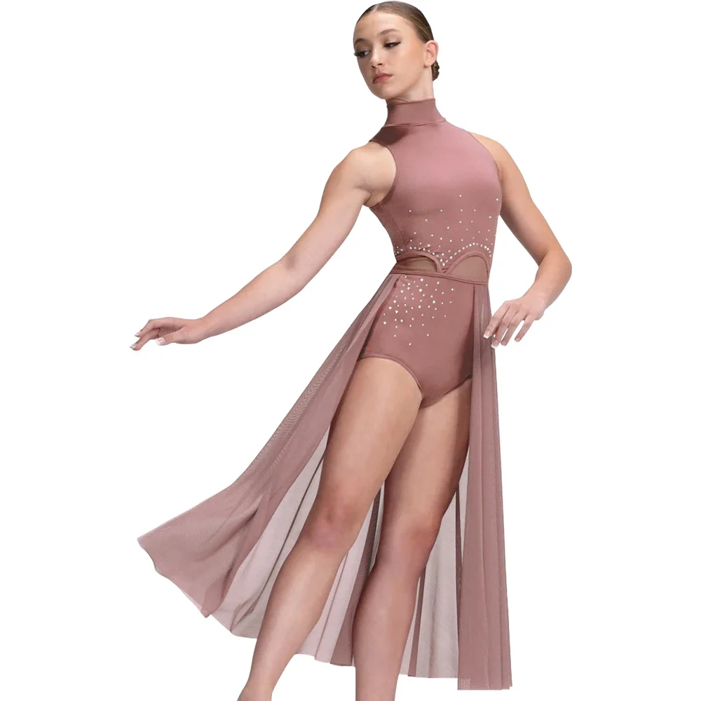 Vestidos largos de competición de Ballet para mujer, leotardo, media falda, vestido lírico, ropa de competición de baile, disfraz de escenario,