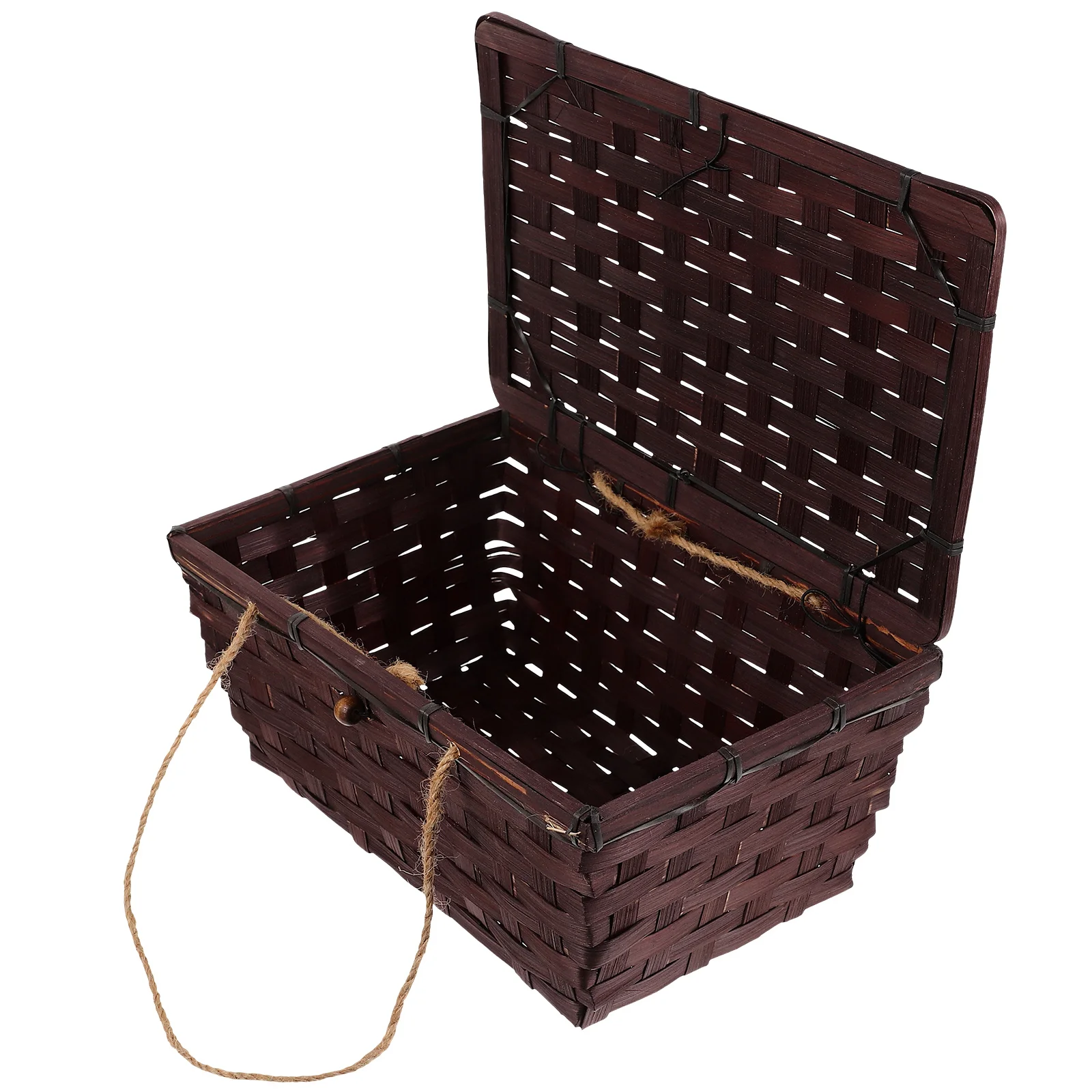 

Vintage Style Bamboo Woven Storage Basket With Lid Household Sundries Organizer Reusable Light Weight Decorative Handmade