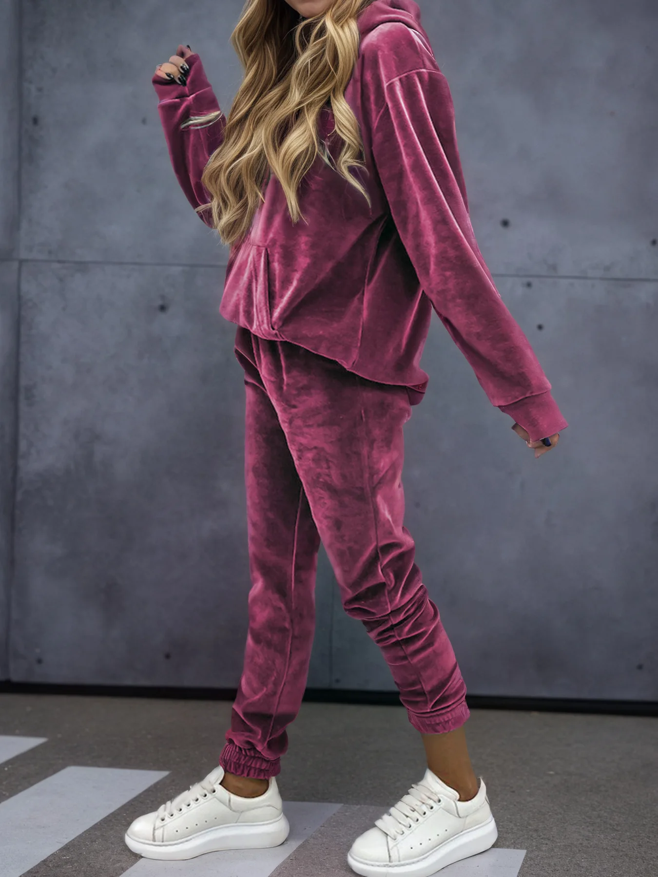 Autumn Winter Velvet Tracksuit Set Elegant Soft Pocket Pullover Top Female Loose Sweatsuit Pants Suit Two Piece Set Outfits