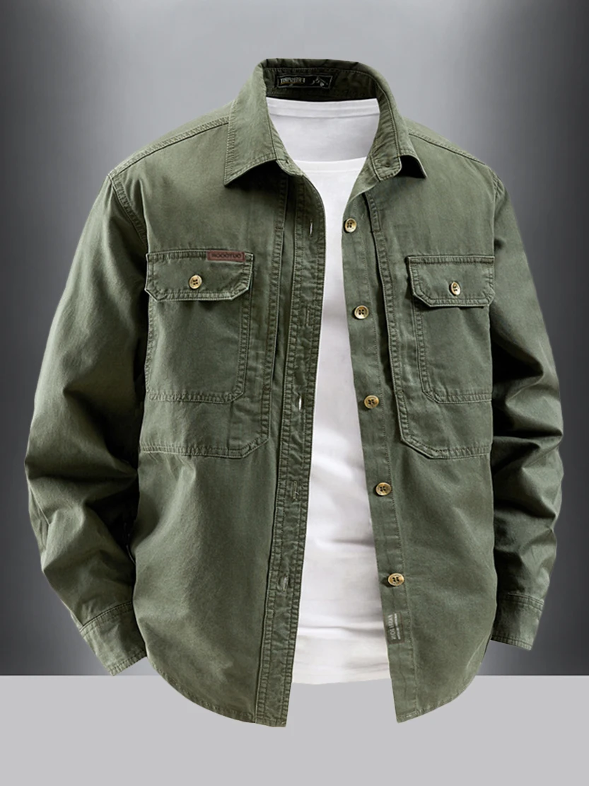 

Мужская повседневная свободная рубашка из чистого хлопка в американском стиле, дышащая верхняя одежда для работы и отдыха