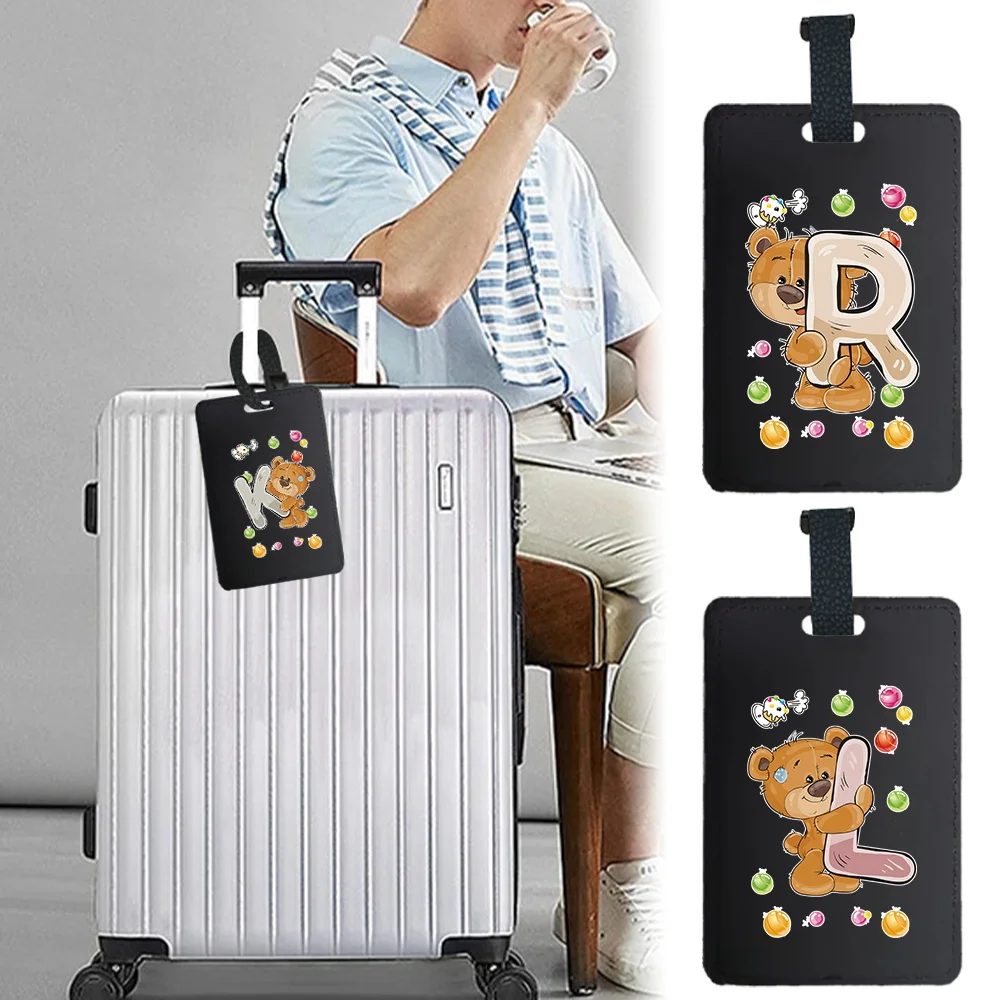 

PU Luggage Tag Cover Portable Suitcase Holder High-Quality Baggage Labels Travel Essentials Passport Case Bear Letter Pattern