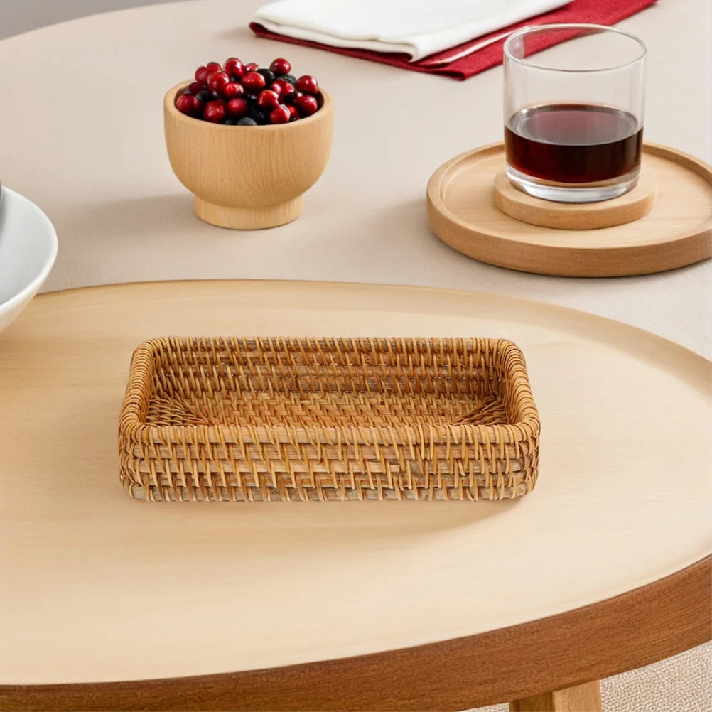 

2Pcs Handmade Rattan Storage Basket Natural Bread Basket for Kitchen Counter Desktop Snack Organizer Tray Woven 8.25x4.32inch