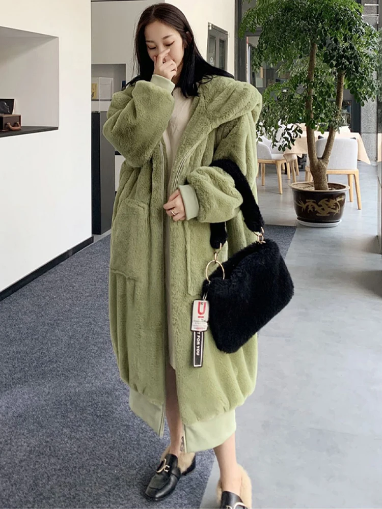 Oversize Winter Faux Fur Coat Women Parka Long Warm Faux Fur Jacket Coats Hoodies Loose Winter Coat Outwear Zipper Luxury Jacket