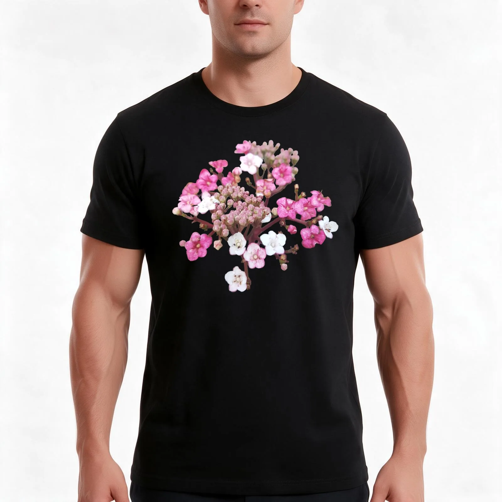 Bunch of beautiful pink and white flowers T-Shirt, Summer Casual Cotton Tee, Oversized Streetwear Tops, Vintage Graphic Print