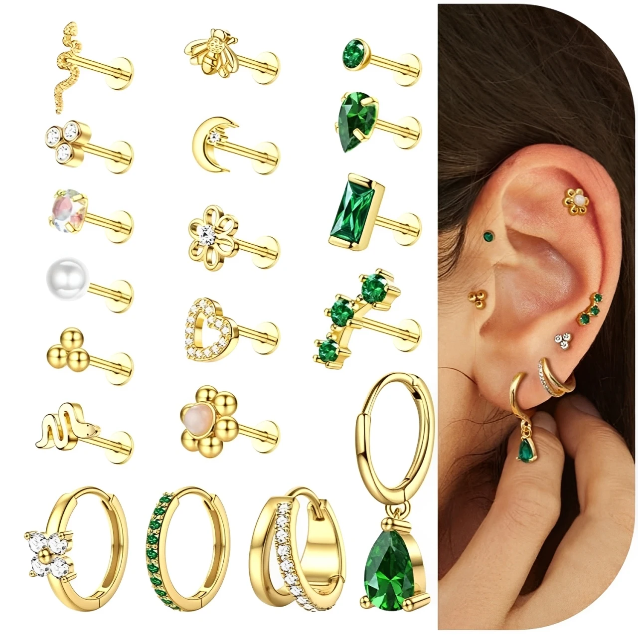 Bobisty 1PC 16G Flat Back Earrings for Women Stainless Steel Threaded Cartilage Stud Earrings Butterfly CZ Body Piercing Jewelry