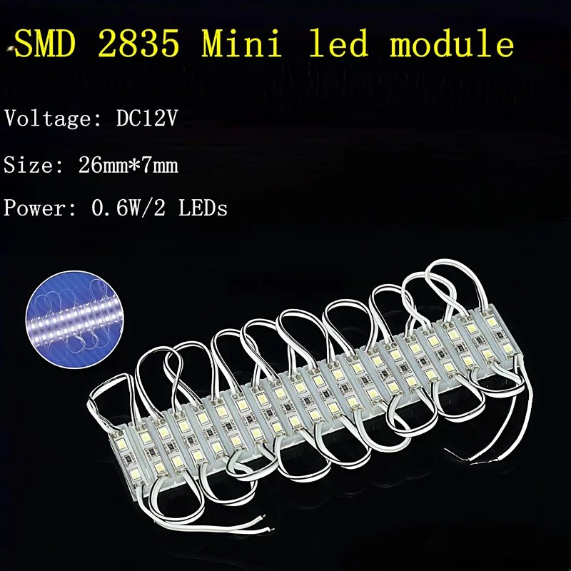 

100 шт. 2835 светодиодный модуль 0,6 Вт 2 светодиода водонепроницаемый IP65 DC12V 26 мм * 7 мм мини светодиодный светильник светодиодный знак освещение красный зеленый синий желтый белый