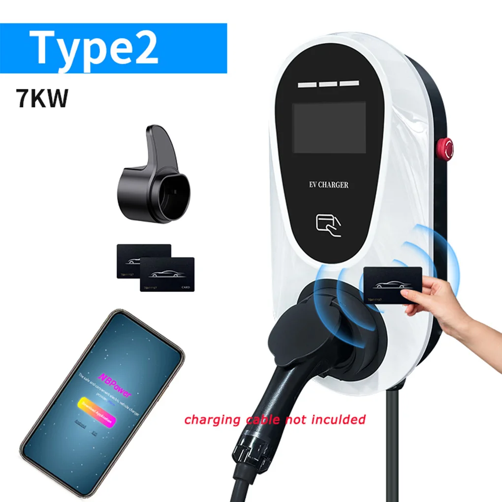 

Портативное зарядное устройство для электромобилей Type2, 7 кВт, 32 А, настенный ящик, кабель для быстрой зарядки EVSE, поддержка приложения WiFi, управление Bluetooth