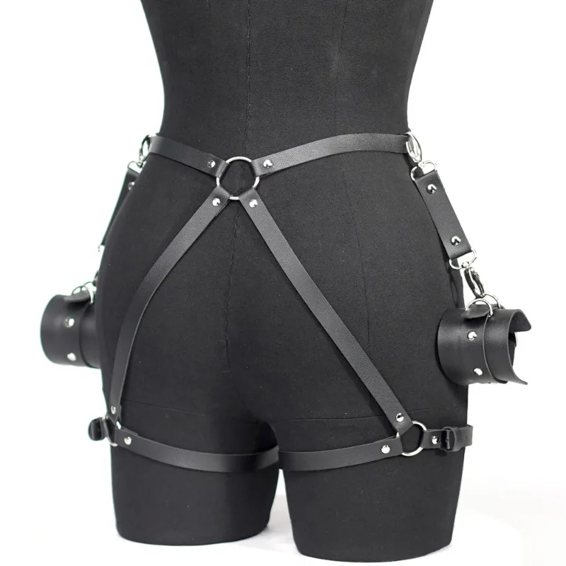 Frauen Sexy Oberschenkel Strumpfband Leder Dessous Bein Harness Bondage Dessous Fetisch Handschellen Kleidung Festival Rave Outfit Strumpfband 18+