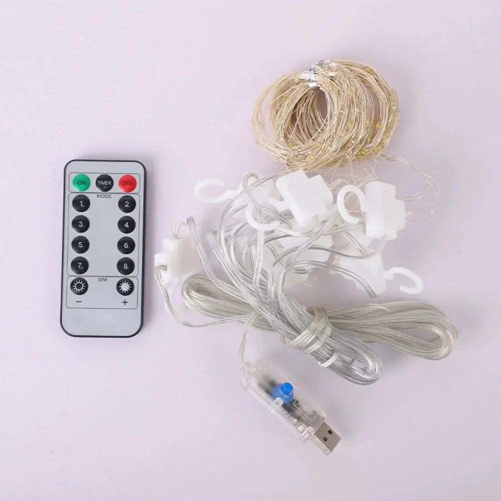 1pc 3*3m LED Curtain Lights USB Powered 8 Mode Remote Control Fairy String,Decoration Lights For Garland Wedding Home Bedroom