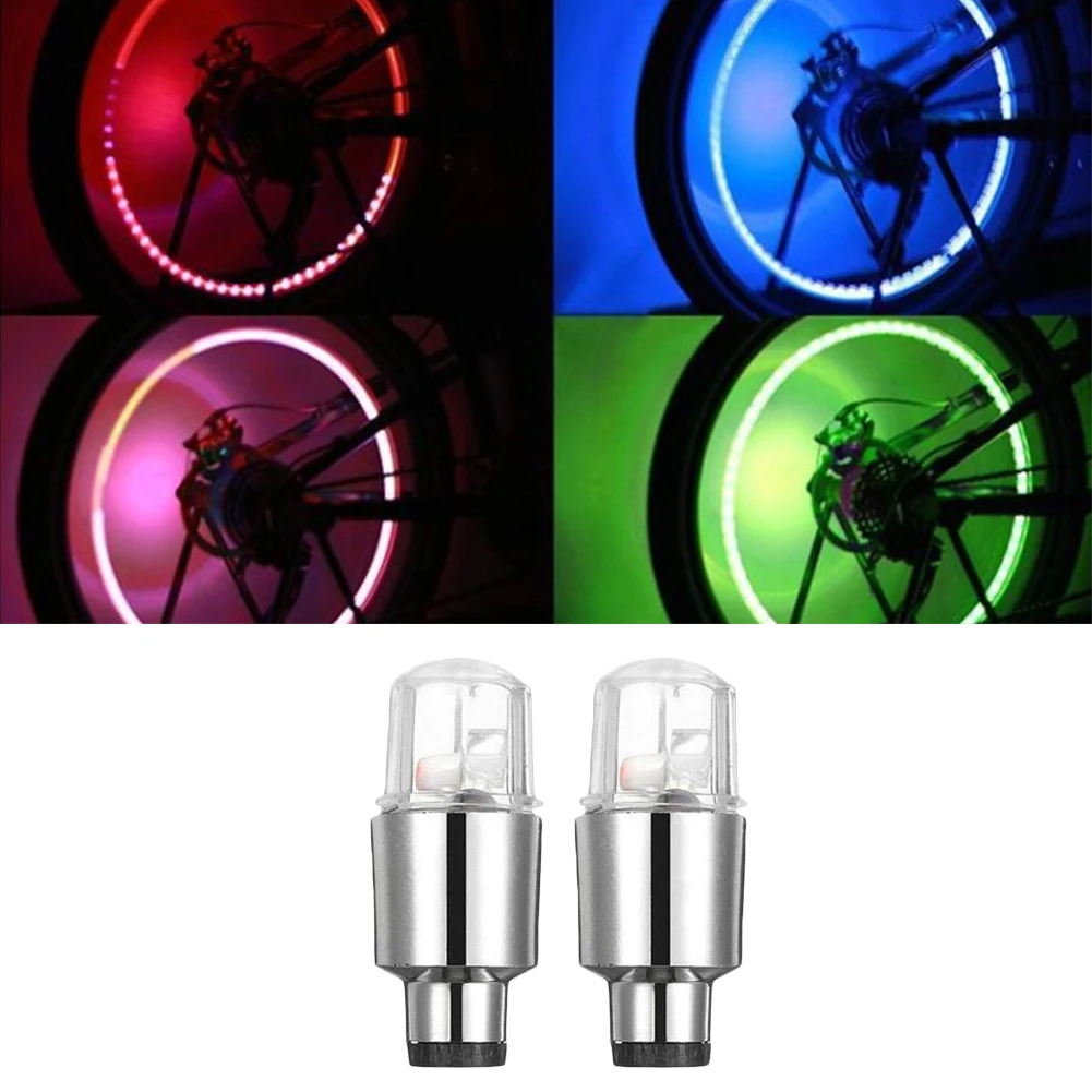 Colorido LED carro pneu válvula Caps, motocicleta ciclismo roda lanterna, raios Hub, pneu lâmpada, Auto pneus acessórios, 2pcs