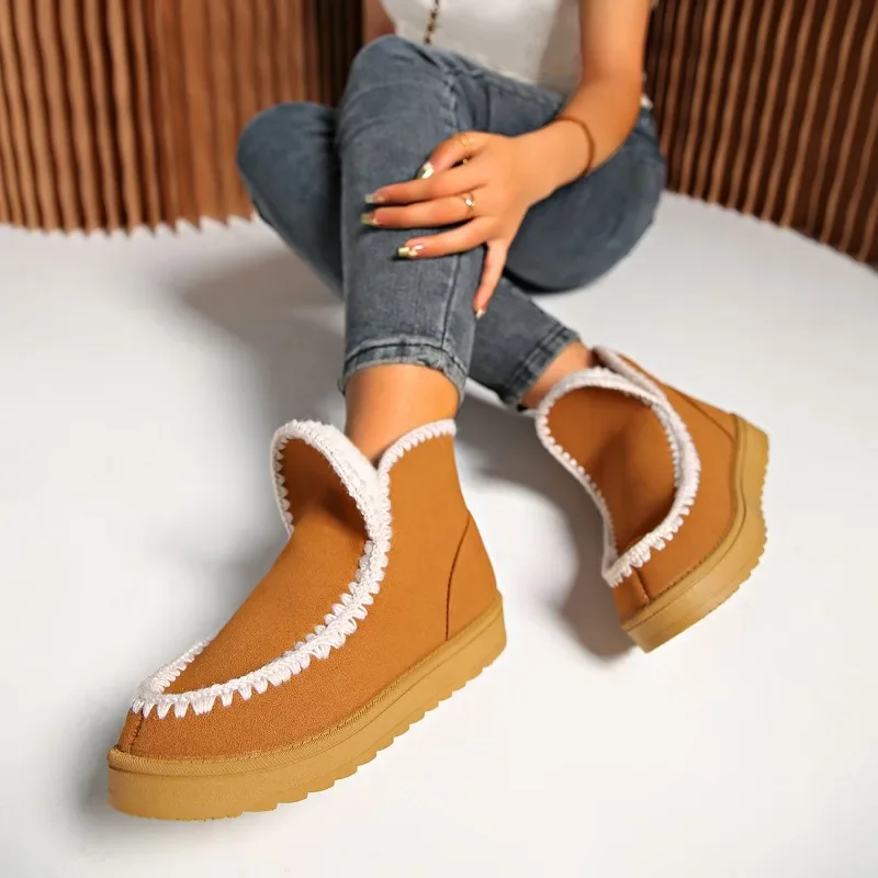 New fashion outdoor soft fluffy women's boots autumn and winter warm padded non-slip cotton boots casual flat platform