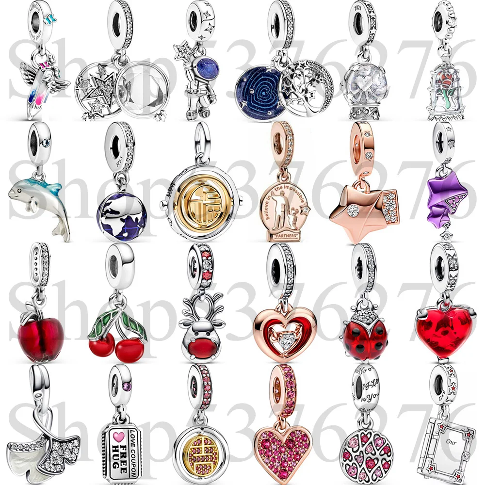 

Подвеска-шарм из серебра 925 пробы с синей планетой, мерцающим дельфином и галактикой для модных женских браслетов, подарок, украшение для самостоятельного изготовления