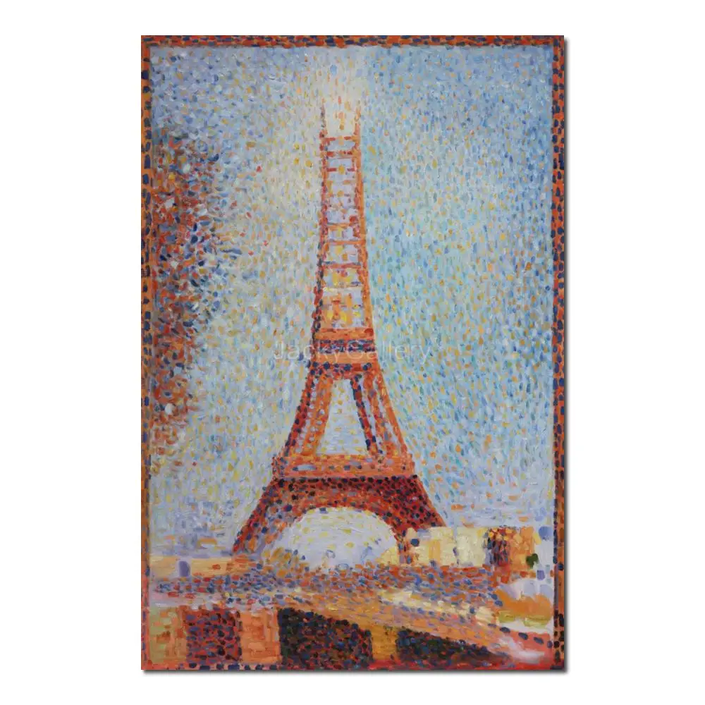 Hand Painted Painting in Oils Eiffel Tower George Seurat Artwork Canvas Art Reproduction for Bright Spaces Wall Decor