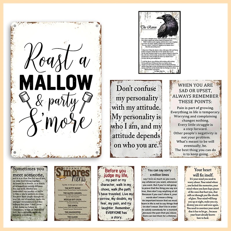 Letrero Metálico Vintage con Menú de S'mores, Letreros Metálicos con Frases Divertidas y Motivacionales para Decoración del Hogar y Dormitorio