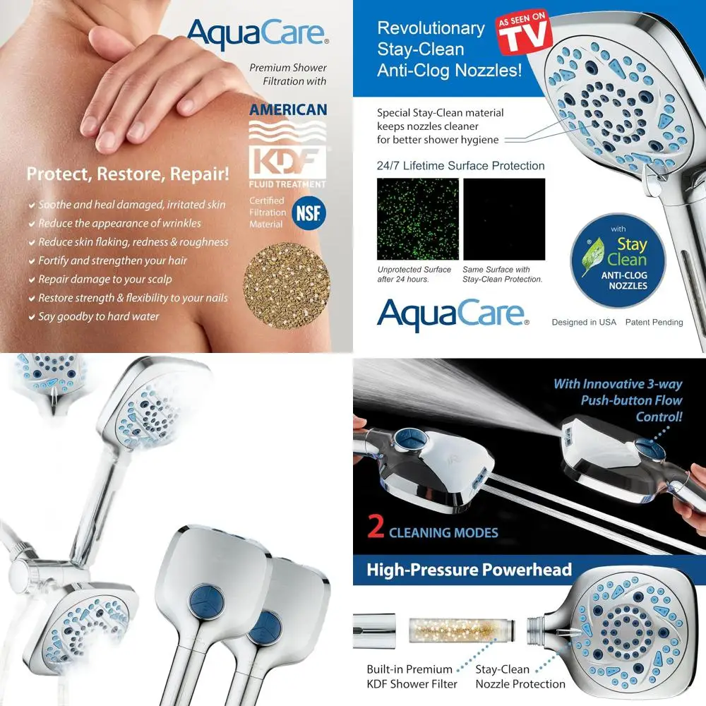 

6-Setting High-Pressure Showerhead with Filter - Removes Chlorine, Softens Hard Water, Cleans Pets & Surfaces