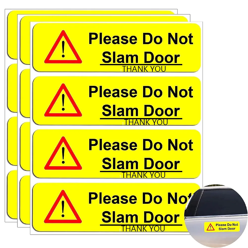 Please Do Not Slam Door Stickers,5*1.5'Yellow Warning Sign for Rental Vehicles,Car Exterior,Doors,Windows 16Pcs