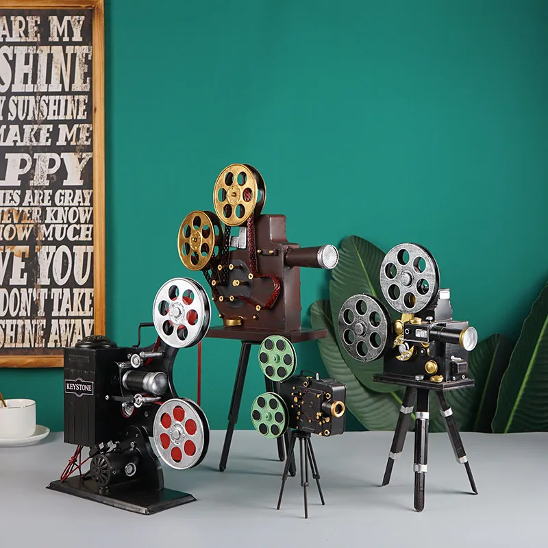 Vintage-style iron desktop projector ornament with handmade finish ideal for retro living room decor still life photography birt