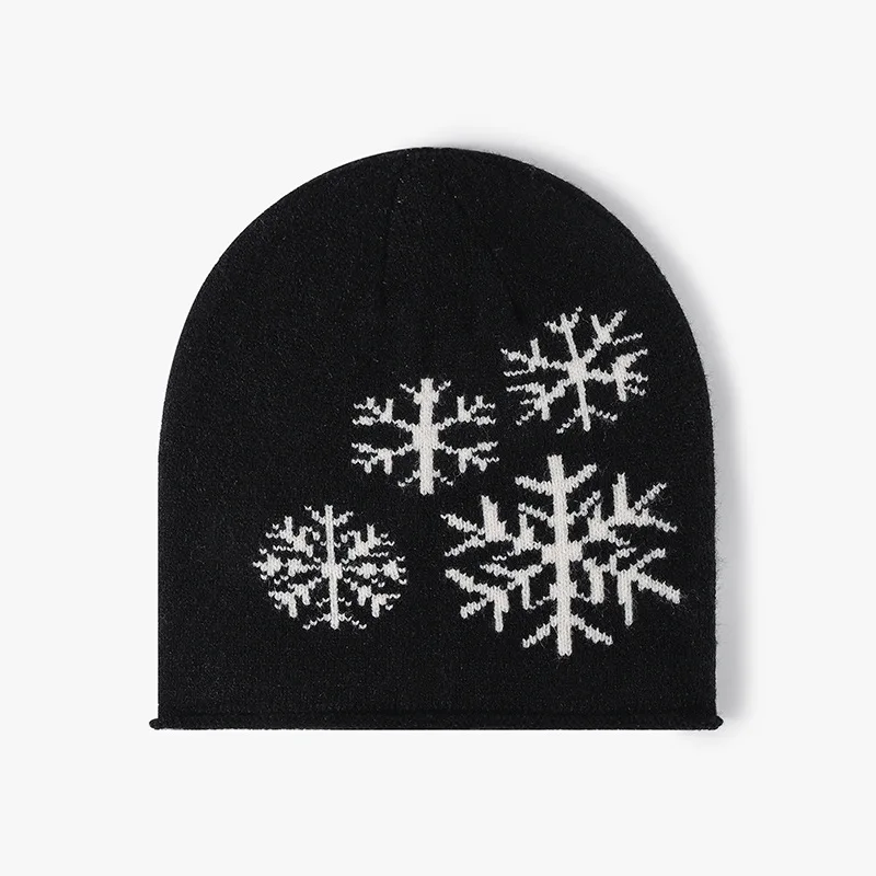 Winter Snowflake Knit Beanie Hat Men Women Christmas Warm Soft Skull Cap Fashion Snow Print Elastic Cuffed Beanie Outdoor Cold